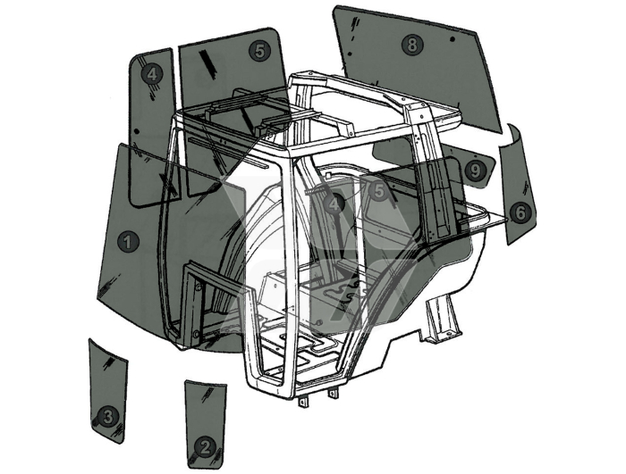 Frontscheibe unten links, grün getönt, XL Kabine - Detail 1