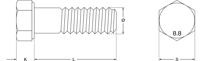 Hexagon bolt with shank, M12x170, DIN 931 - Detail 1